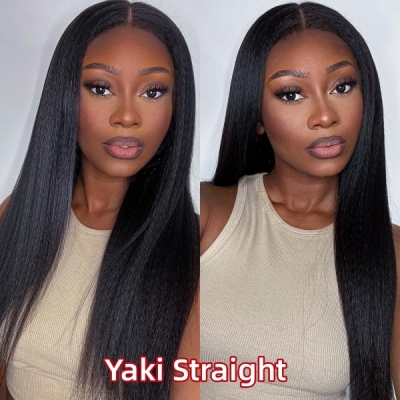 Glueless Wear Go Yaki Straight HD Lace 5*5 Lace Closure & 13*4 Lace Frontal Wig 100% Human Hair Melted Lace Pre Bleached Tiny Knot