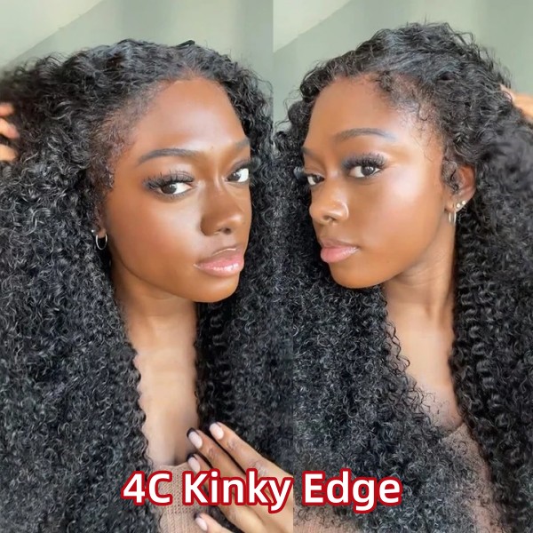 (4C Curly Hairline)Glueless Wear Go HD Lace Wigs 150% Density 100% Real Human Hair Preplucked Wear Go Straight/Wavy/Curly