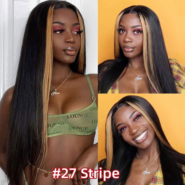 (All Texture Link)Glueless Wear Go Skunk Stripe Color 5*5 HD Lace Closure Wig 150% Density Human Virgin Hair