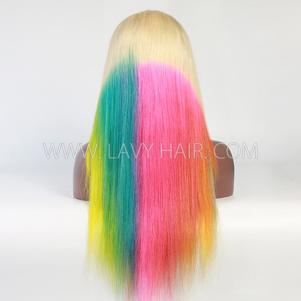 (All Texture Link)Transparent Lace Rainbow Color Pre plucked 13*4 lace front wigs 100% Human hair 130% Density
