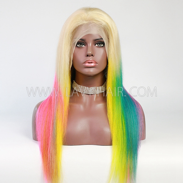 (All Texture Link)Transparent Lace Rainbow Color Pre plucked 13*4 lace front wigs 100% Human hair 130% Density