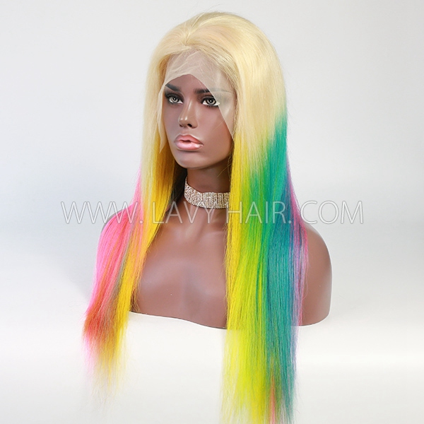 (All Texture Link)Transparent Lace Rainbow Color Pre plucked 13*4 lace front wigs 100% Human hair 130% Density