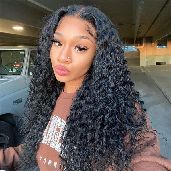 130%&180%&300% Density Deep Curly Preplucked Glueless 13*4 Lace Front Wigs Human Hair Wet Curl