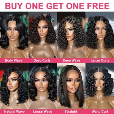 Buy One Get One Free 150% Density Blunt Cut Lace Frontal Bob Wig Preplucked Hairline 100% Human Hair