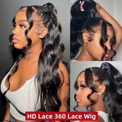 130% Density HD Lace &Transparent Lace 360 Lace Frontal Wigs Body Wave Premium Quality Human Virgin Hair For Ponytail Wig Styling