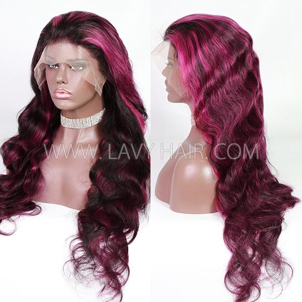 (All Texture Link) P1B/Pink Balayage Highlight Color 180% Density Lace Frontal Wigs 100% Human Hair Preplucked Glueless Wear Go
