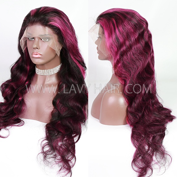 (All Texture Link) P1B/Pink Balayage Highlight Color 180% Density Lace Frontal Wigs 100% Human Hair Preplucked Glueless Wear Go