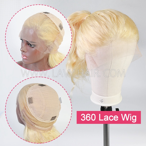 (All Texture Link) 130% and 180% Density 613 Blonde Color 360 Lace Frontal Wigs Ponytail Wig Transparent Lace Human Hair
