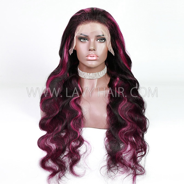 (All Texture Link) P1B/Pink Balayage Highlight Color 180% Density Lace Frontal Wigs 100% Human Hair Preplucked Glueless Wear Go