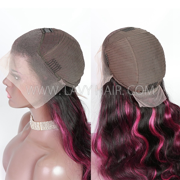 (All Texture Link) P1B/Pink Balayage Highlight Color 180% Density Lace Frontal Wigs 100% Human Hair Preplucked Glueless Wear Go