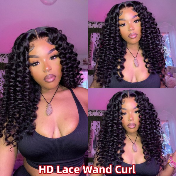 Glueless Wear Go Wand Curl 200% Density HD Lace 4×4 5×5 13×4 13×6 Full Frontal Wigs Human Virgin Hair Pre Plucked Pre Bleached Knot