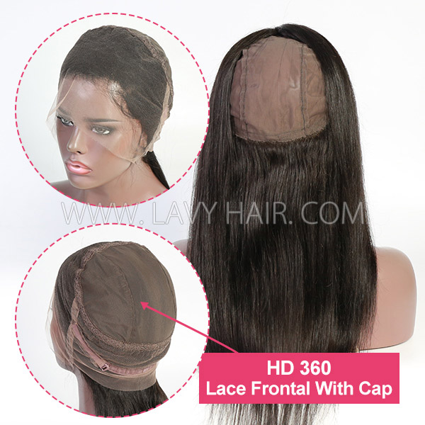 Superior Grade #1B Color HD Lace 360 Lace Frontal With Cap Human hair Swiss lace