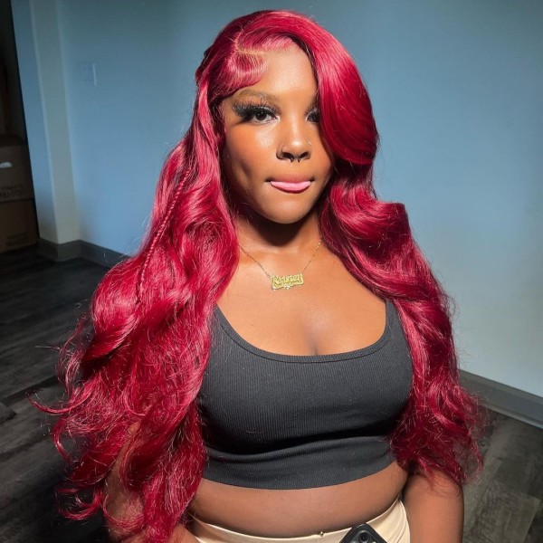 Red Color Body Wave 180% Density 13*4 lace frontal wig