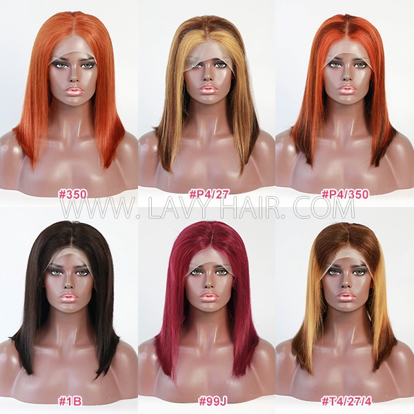 (All Texture Link) Glueless Wear Go 13*4 Full Frontal Bob Wig 150% Density Human Hair Transparent Lace Color #99J #1B #p4/27 #T4/27/4 #350 #p4/350