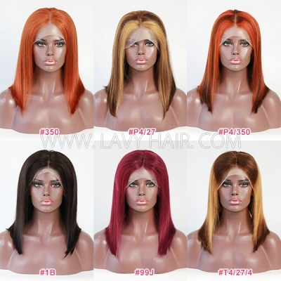 (All Texture Link) Glueless Wear Go 13*4 Full Frontal Bob Wig 150% Density Human Hair Transparent Lace Color #99J #1B #p4/27 #T4/27/4 #350 #p4/350