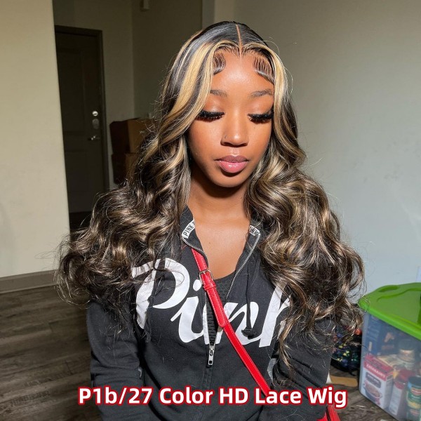 Glueless Wear Go P1B/27 P1B/30 P1B/613 Balayage Mix Ombre Highlight Color Undetectable 5*5 HD Lace Closure Wig 150% Density Human Virgin Hair