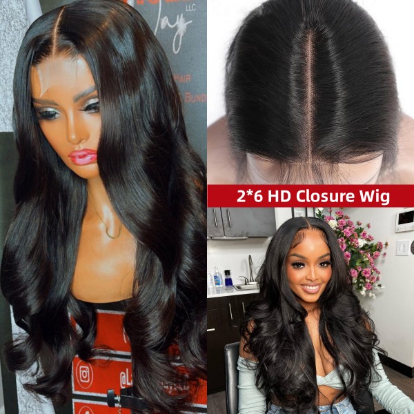 (All Texture Link) HD Lace 2*6 Lace Closure Wig 150% and 200% Density 100% Human Hair Melted Lace Pre Bleached Tiny Knot Pre Cut Glueless Wear Go