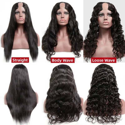 (All Texture Link) 200% Density 12-40 inches U part / Vpart Wigs 100% Human Hair Long Hair Leave Out Wig Straight/ Wavy/ Curly