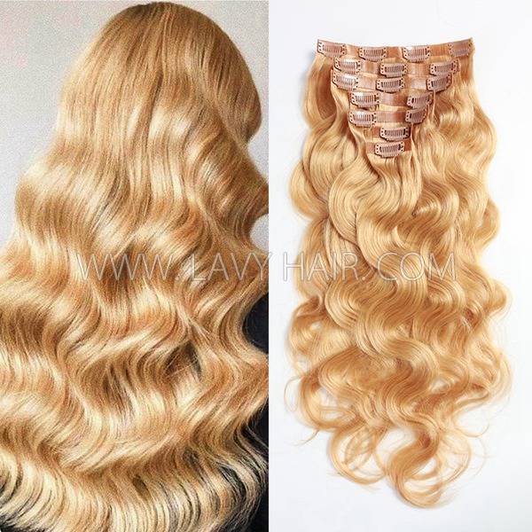 #27 Honey Blonde Color Classic Clip in Extensions Human Virgin Hair 8 pcs 120 grams