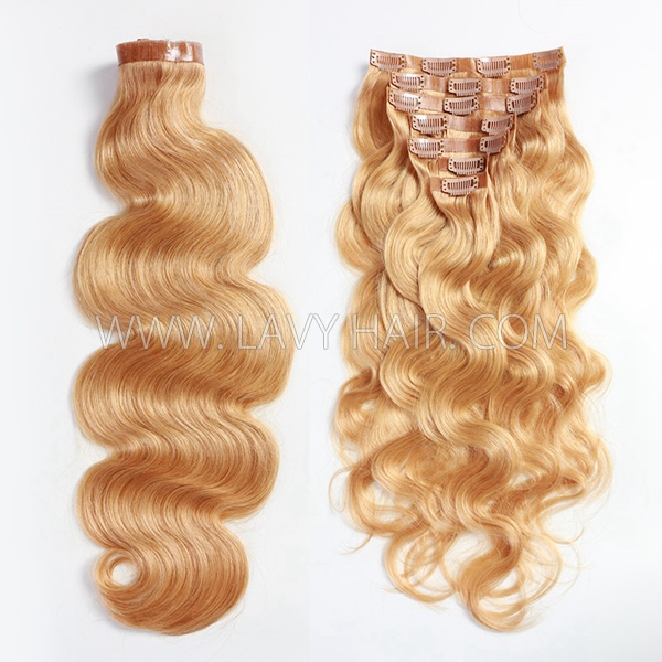 #27 Honey Blonde Color Classic Clip in Extensions Human Virgin Hair 8 pcs 120 grams
