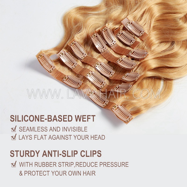 #27 Honey Blonde Color Classic Clip in Extensions Human Virgin Hair 8 pcs 120 grams