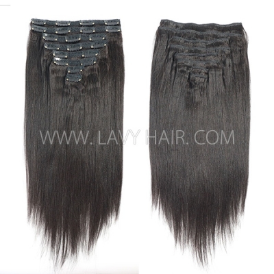 #1B Color Yaki Straight Classic Clip in Extensions Human Virgin Hair 8 pcs 120 grams Advanced Grade 12A