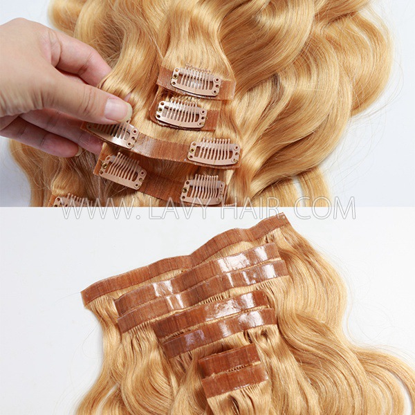 #27 Honey Blonde Color Classic Clip in Extensions Human Virgin Hair 8 pcs 120 grams