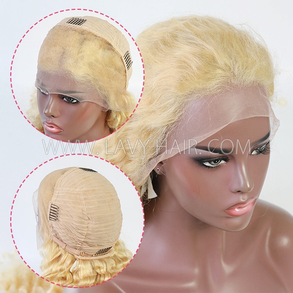 (All Texture Link)150% and 250% Density 13*4 Full Frontal Wig Transparent Lace 613 Blonde Color Deep Wave Human Hair Wear Go