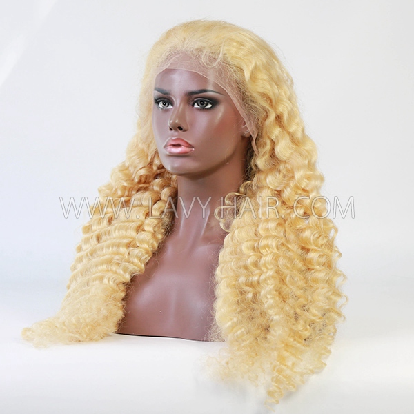 (All Texture Link)150% and 250% Density 13*4 Full Frontal Wig Transparent Lace 613 Blonde Color Deep Wave Human Hair Wear Go