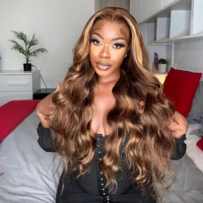 (All Texture Link) Highlight P4/27 Mix Color Full Lace Wigs 130% Density  Human Hair Swiss Transparent Lace  Body Wave Straight Deep Curly Water Wave