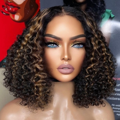 Wear Go Glueless Strunk Stripe Color Bob Wig Invisible Melted Lace 150% Density 100% Real Human hair Straight /Kinky curly /Deep Wave /Water wave