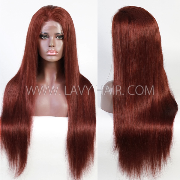 (All Texture Link) Glueless Wear Go #33B Reddish Brown Color 13*4 Full Lace Frontal Wigs Pre Bleached Human Hair 180% Density Transparent Lace
