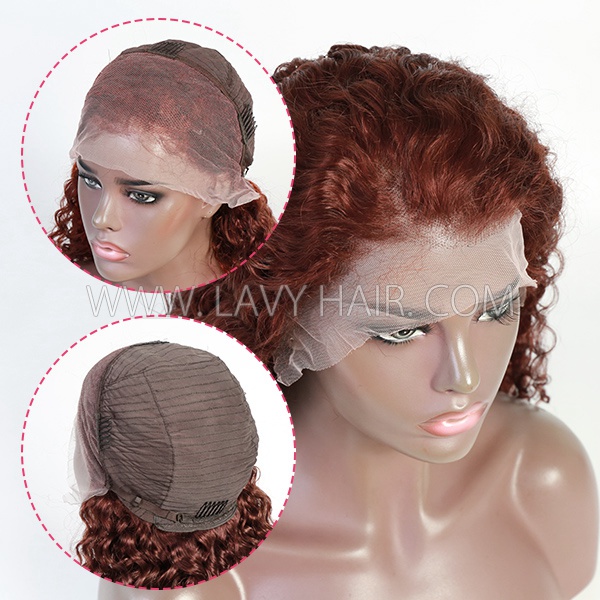 (All Texture Link) Glueless Wear Go #33B Reddish Brown Color 13*4 Full Lace Frontal Wigs Pre Bleached Human Hair 180% Density Transparent Lace