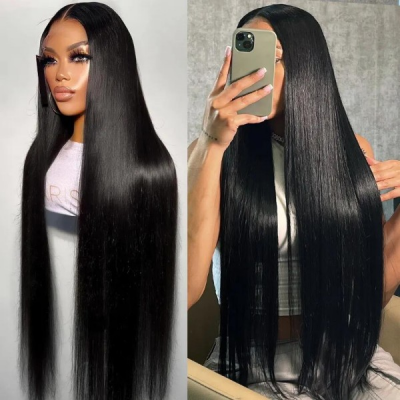 Glueless Wear Go Upgraded Bone Straight Hair Smooth Gloosy 200% Density 4×4 5×5 HD Lace Closure Wigs Pre Bleached 100% Human Hair