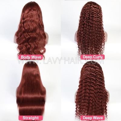 (All Texture Link) Glueless Wear Go #33B Reddish Brown Color 13*4 Full Lace Frontal Wigs Pre Bleached Human Hair 180% Density Transparent Lace