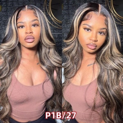 Glueless Wear Go P1B/27 P1B/30 P1B/613 Balayage Mix Ombre Highlight Color Undetectable 5*5 HD Lace Closure Wig 150% Density Human Virgin Hair