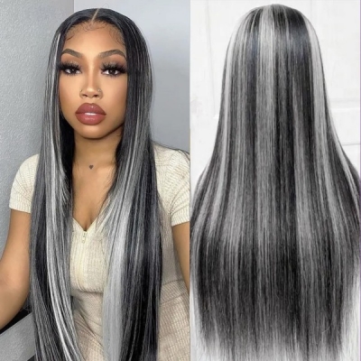 (All Texture Link) 130% density P1b/grey Color Transparent Lace # 13*4 full lace front wigs 100% Human hair