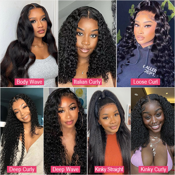 (All Texture Link) Transparent Lace Glueless Wear Go 150% Density 13*4 & 13*6 Full Frontal Wig Preplucked Human Virgin Hair