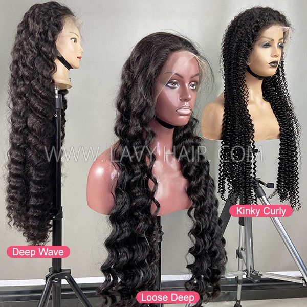 Thickness Super Double Drawn 32 inches Transparent Lace 13*4 Full Lace Frontal Wig 200% Density 100% Human Hair Preplucked Prebleached Knot Wear Go