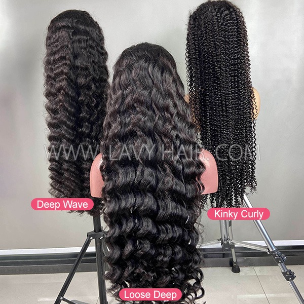 Thickness Super Double Drawn 32 inches Transparent Lace 13*4 Full Lace Frontal Wig 200% Density 100% Human Hair Preplucked Prebleached Knot Wear Go