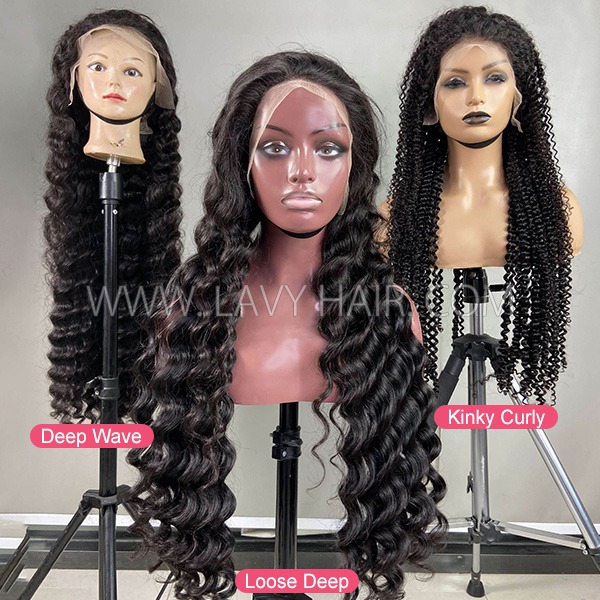 Thickness Super Double Drawn 32 inches Transparent Lace 13*4 Full Lace Frontal Wig 200% Density 100% Human Hair Preplucked Prebleached Knot Wear Go