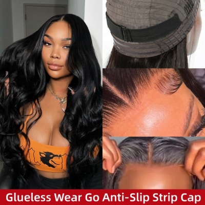 (All Texture Link) HD Lace Pre Bleached Glueless Wear Go Anti-Slip Strip Cap  200% Density 100% Human Hair Pre plucked Hairline