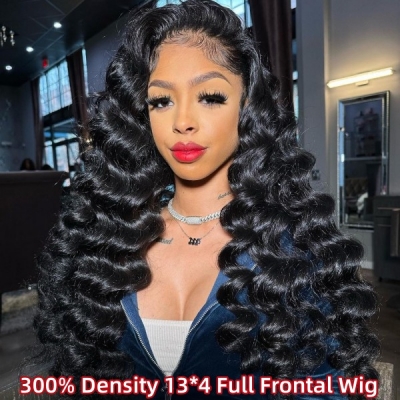 130%&180%&300% Density Loose Wave 13*4 Lace Frontal Wigs Human Hair Preplucked With Natural Hairline