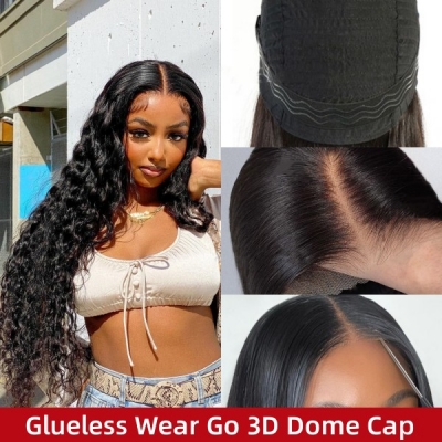 (All Texture Link) HD Lace Pre Bleached Glueless Wear Go 3D Dome Cap 200% Density 100% Human Hair Pre plucked Pre Cut Lace Small Knot PPB Wig