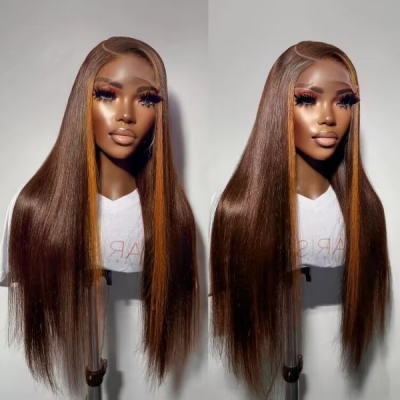 Glueless Wig Strunk Stripe Brown Color Wear Go Wig 150% Density HD Lace Customize 4-7 Days 150lfw