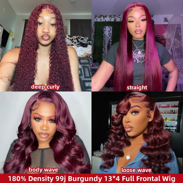 50% Off Limisted Stock Clearance Lace Frontal Wigs 180% Density 99J Color Human Virgin Hair