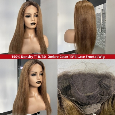 50% Off Limisted Stock Clearance Lace Frontal Wigs 150% Density T1B/30 Ombre Color Human Virgin Hair Cheap Wigs No.6-DL0214-19