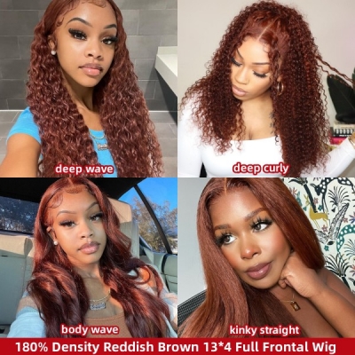 50% Off Limisted Stock Clearance Lace Frontal Wigs 180% Density Reddish Brown Color Human Virgin Hair