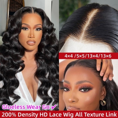 (All Texture Link)200% Density HD Lace Glueless Wear Go Pre Bleached Single Knot 100% Real Human Hair Pre Plucked Straight/Wavy/Curly
