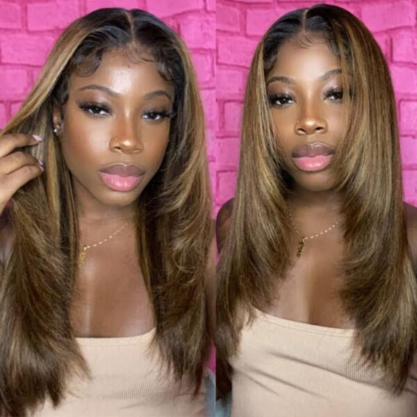Glueless Wig P4/27 Highlighted Color Layer Cut 150% Density Wear Go Wig HD Lace Customize 3-4 Days 150lfw